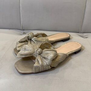 Loaffler Randall Gold Bow Slide Sandals